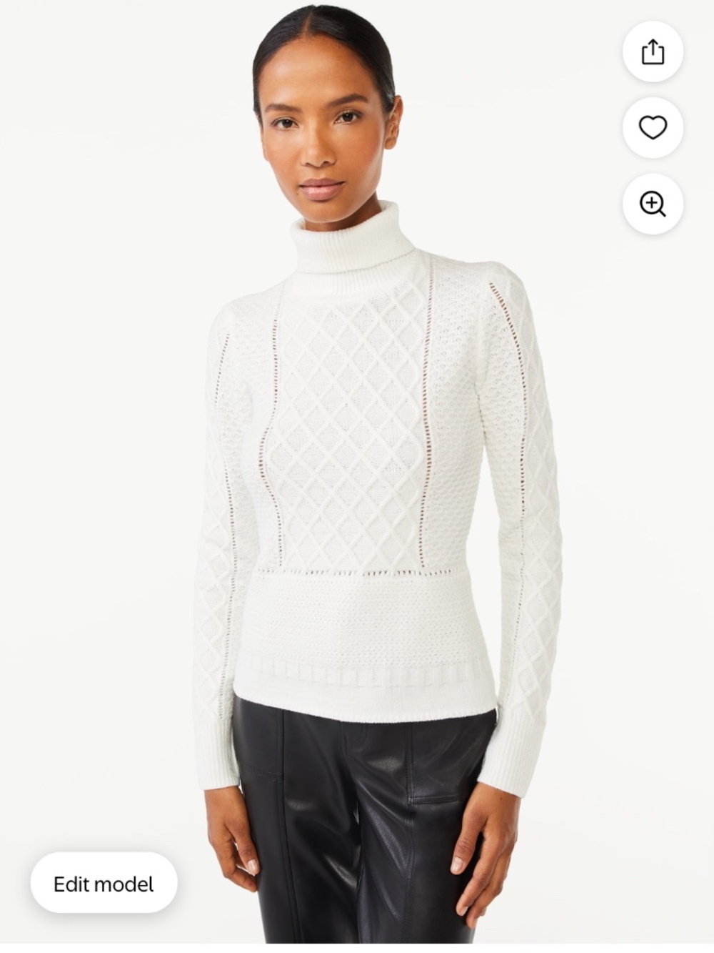 Scoop NYC Women’s White Cable Knit Pullover Sweater Size XL